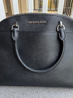 Michael Kors Black Leather Satchel Dome Handbag